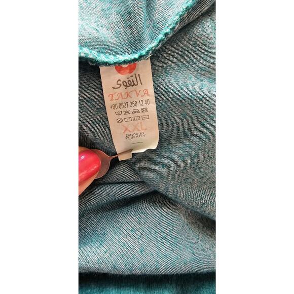 Turkish 100% Cotton VELVET Robe Dress KAFTAN Emerald Green Metallic Gold Emb XXL - Picture 6 of 6